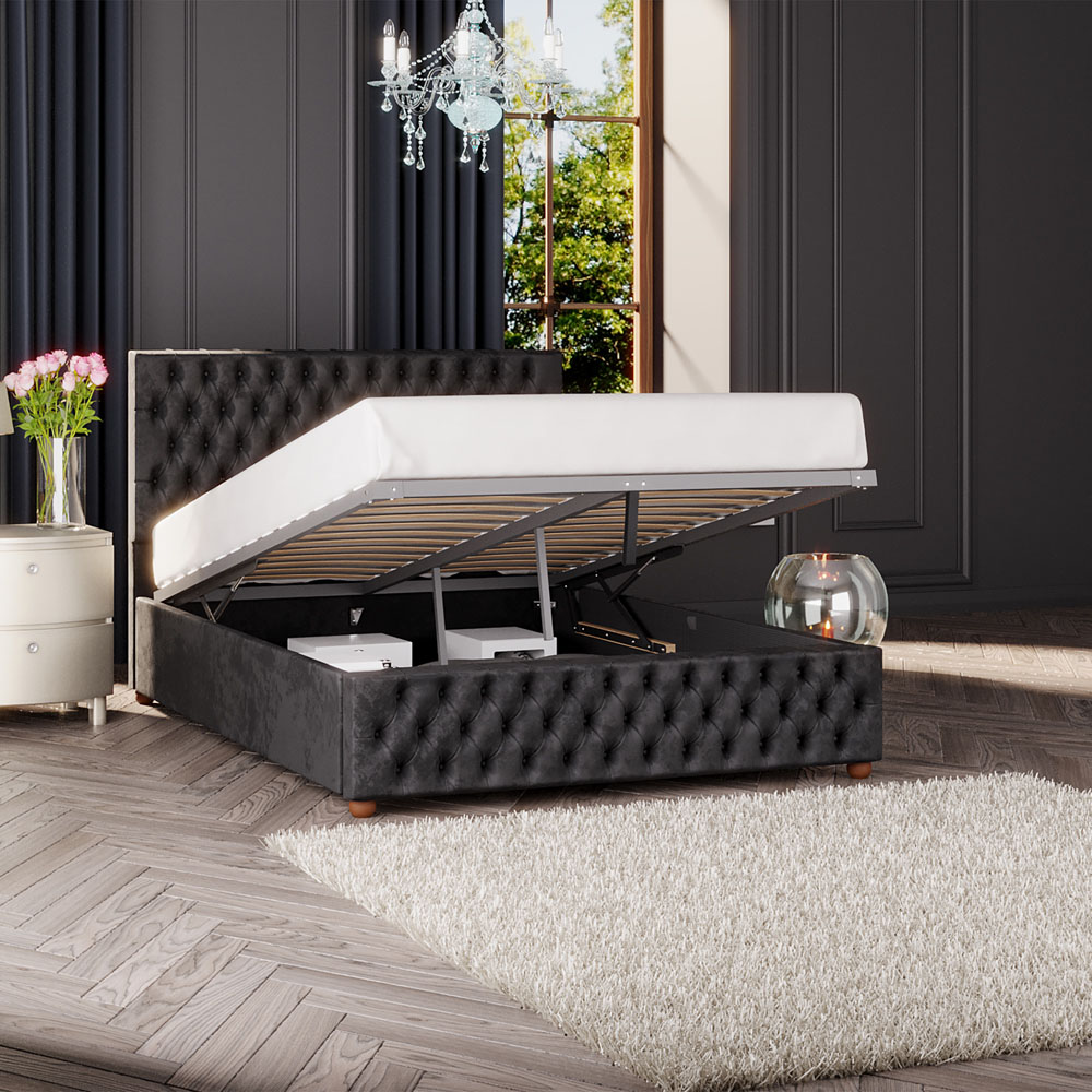 Laurence Llewelyn-Bowen Seren King Size Black Mirazzi Velvet Ottoman Bed Image 2