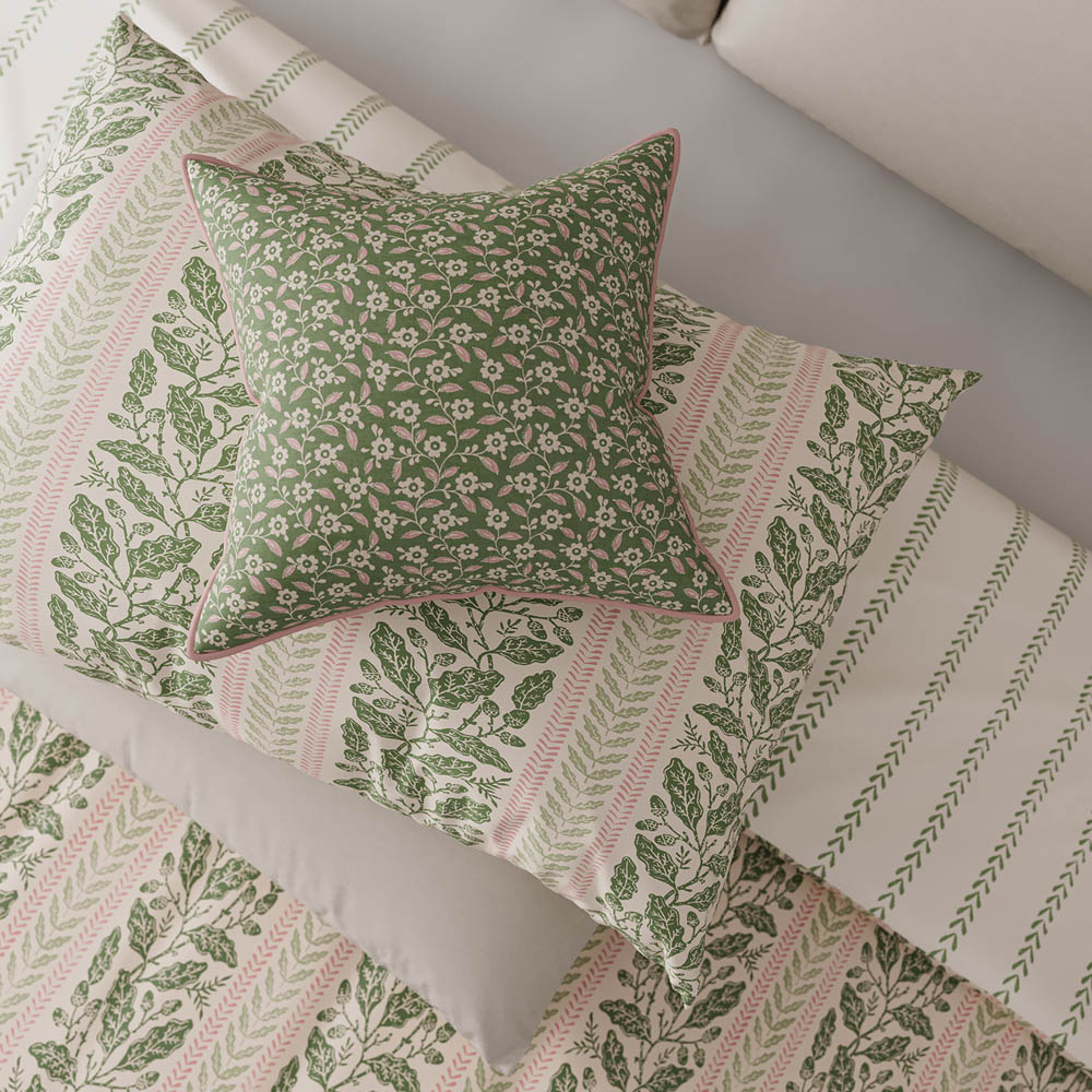 Helena Springfield Green and Pink Folk Ditsy Cushion 45 x 45cm Image 2