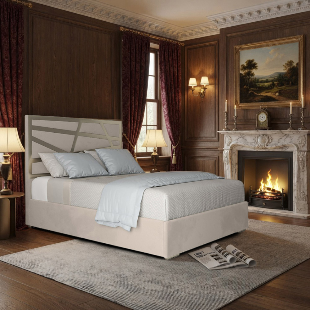 Arabella Silver King Size Velvet Upholstered Metal Bed Frame with Panelled Headboard Image 5