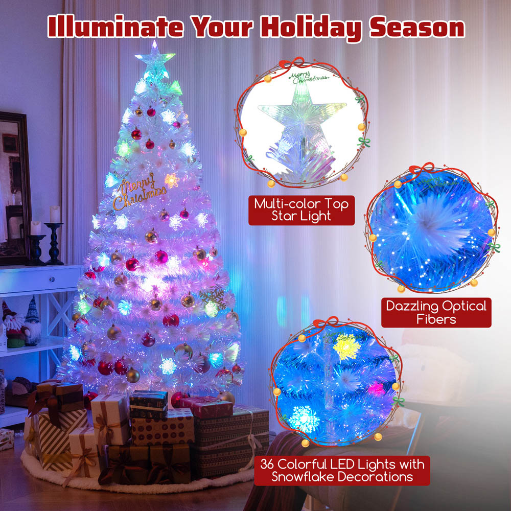 Costway 36 Multicolour LED White Fibre Optic Pre-Lit Artificial Christmas Tree 6ft Image 7
