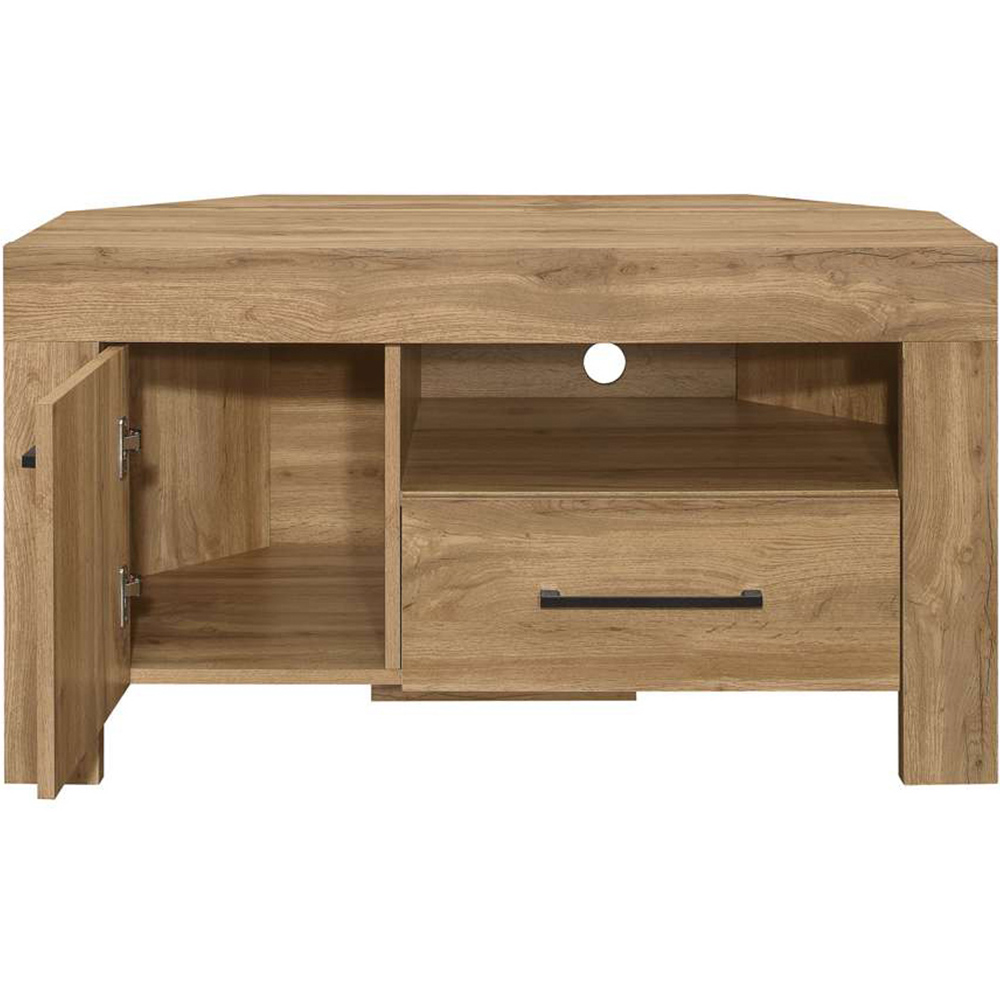 Compton Single Door Single Drawer Single Shelf Oak Corner TV Unit Image 5