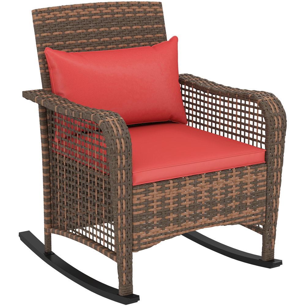 Outsunny Red Rattan Garden Rocking Chair with Cushions Image 2