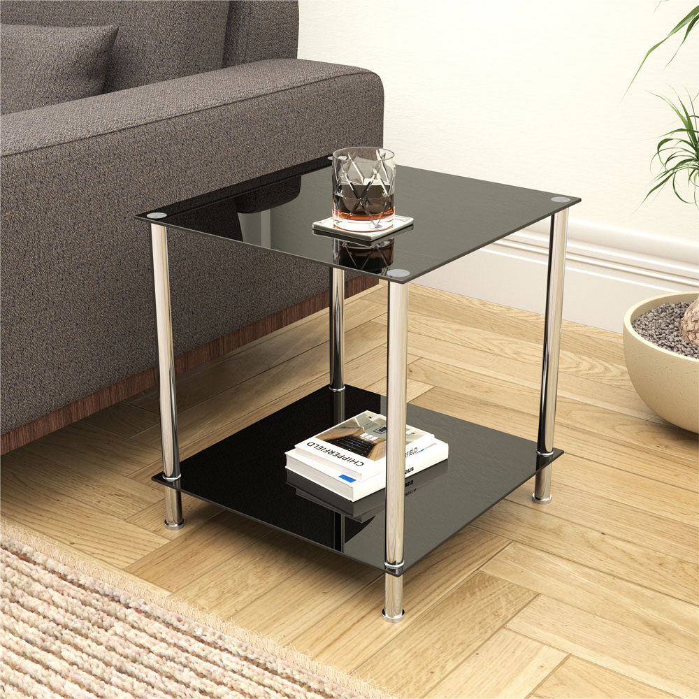 AVF Black Glass and Chrome Square Lamp Table Image 4