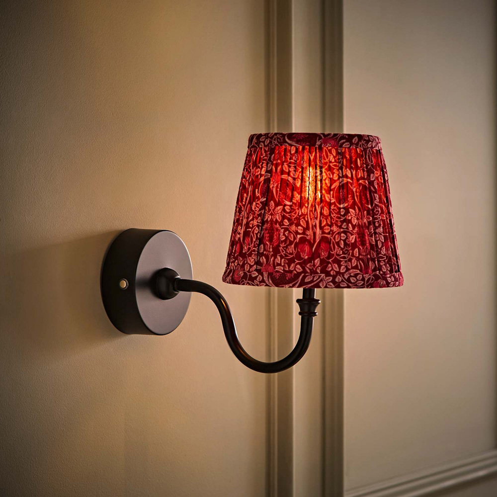 ValueLights Lowe Burgundy Floral Pleated Shade Black Rechargeable Wall Light with Bulb Image 2