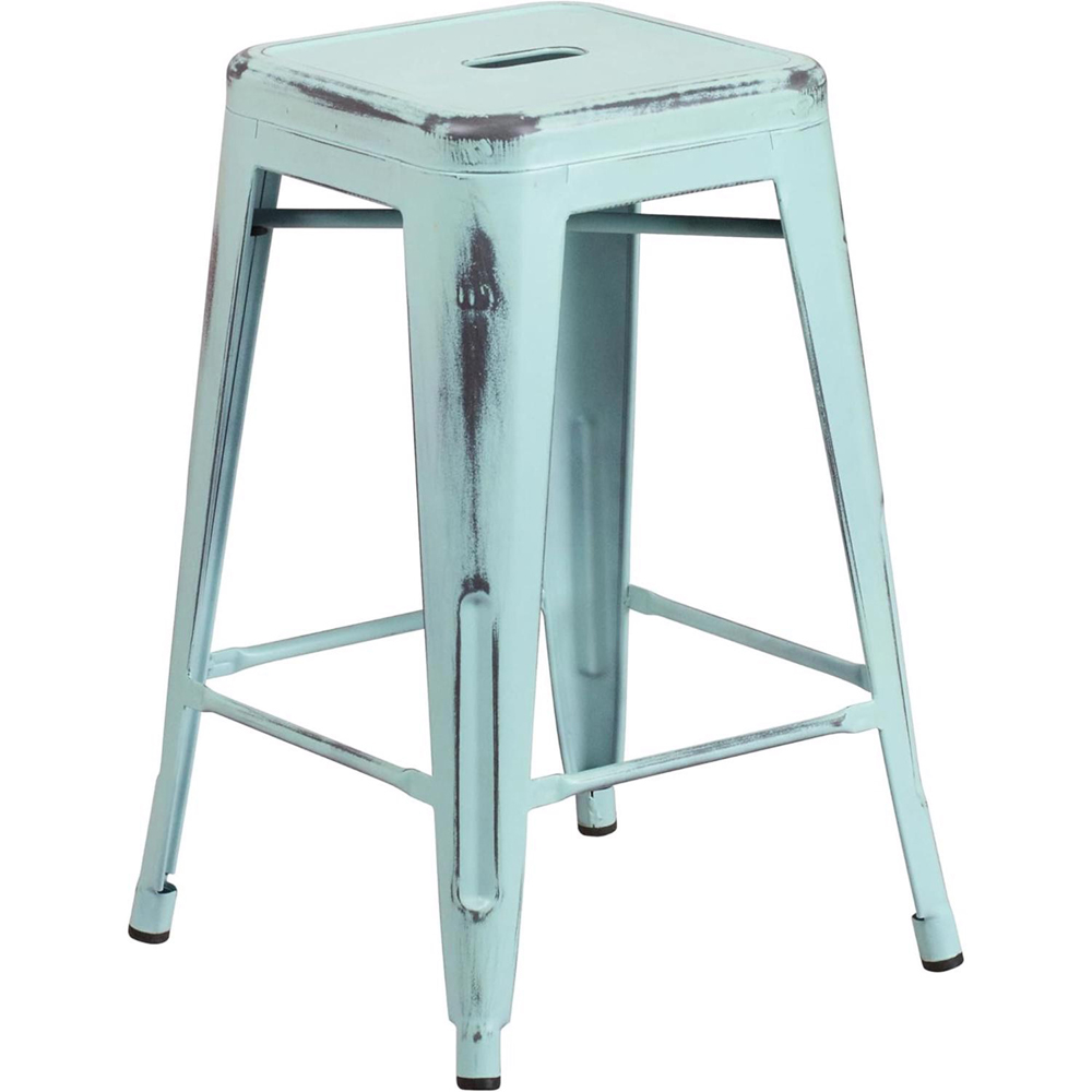 FWStyle Pastel Blue Assembled Steel Bar Stool Set of 4 Image 2