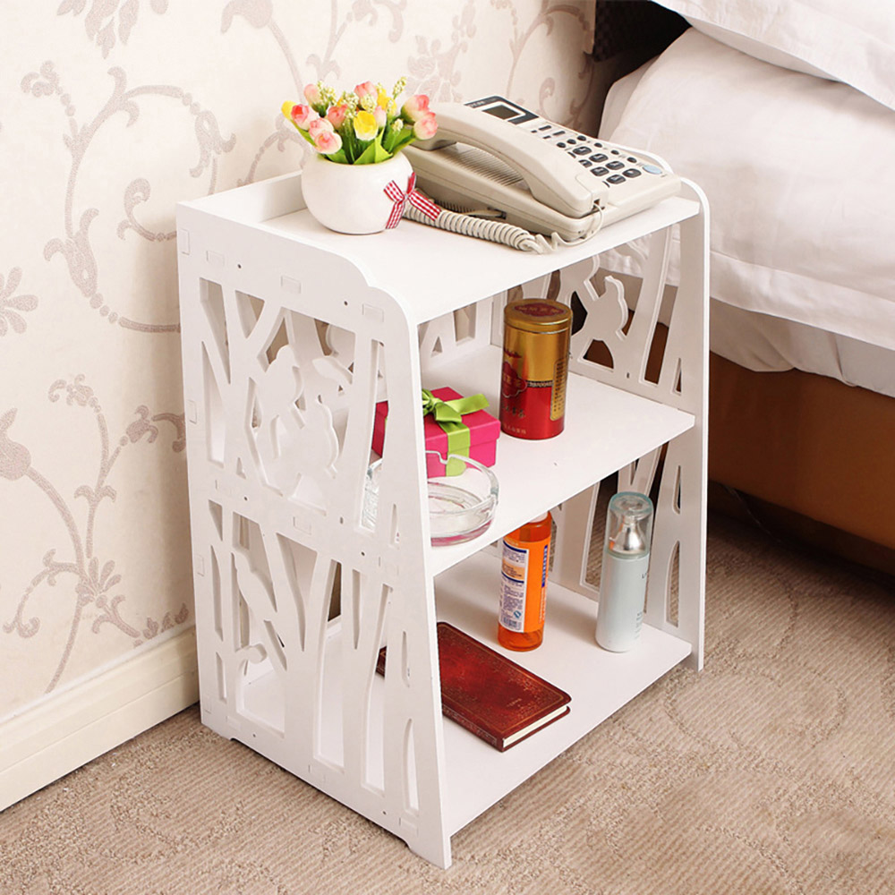 Living and Home White Rustic Small Bedside Table Image 6
