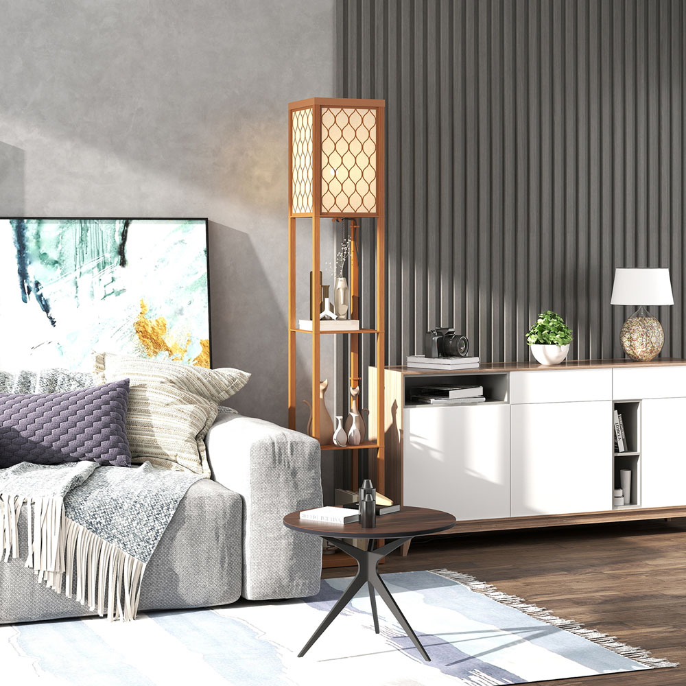 Portland 3 Shelf Natural Floor Lamp Image 3