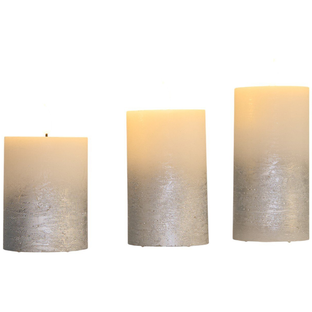 Set of 3 Ombre LED Candles Silver Image 3