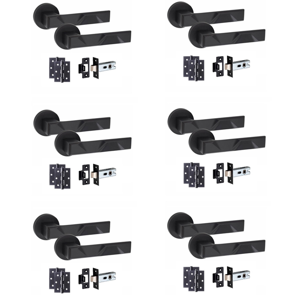 Golden Grace Matt Black Modern Nova Door Handle Set 6 Pack Image 1