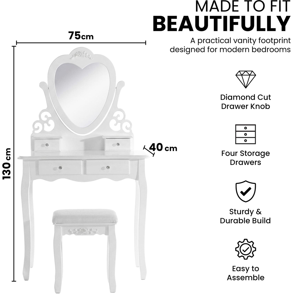 Portland 4 Drawer White Dressing Table Set with Mirror Image 8