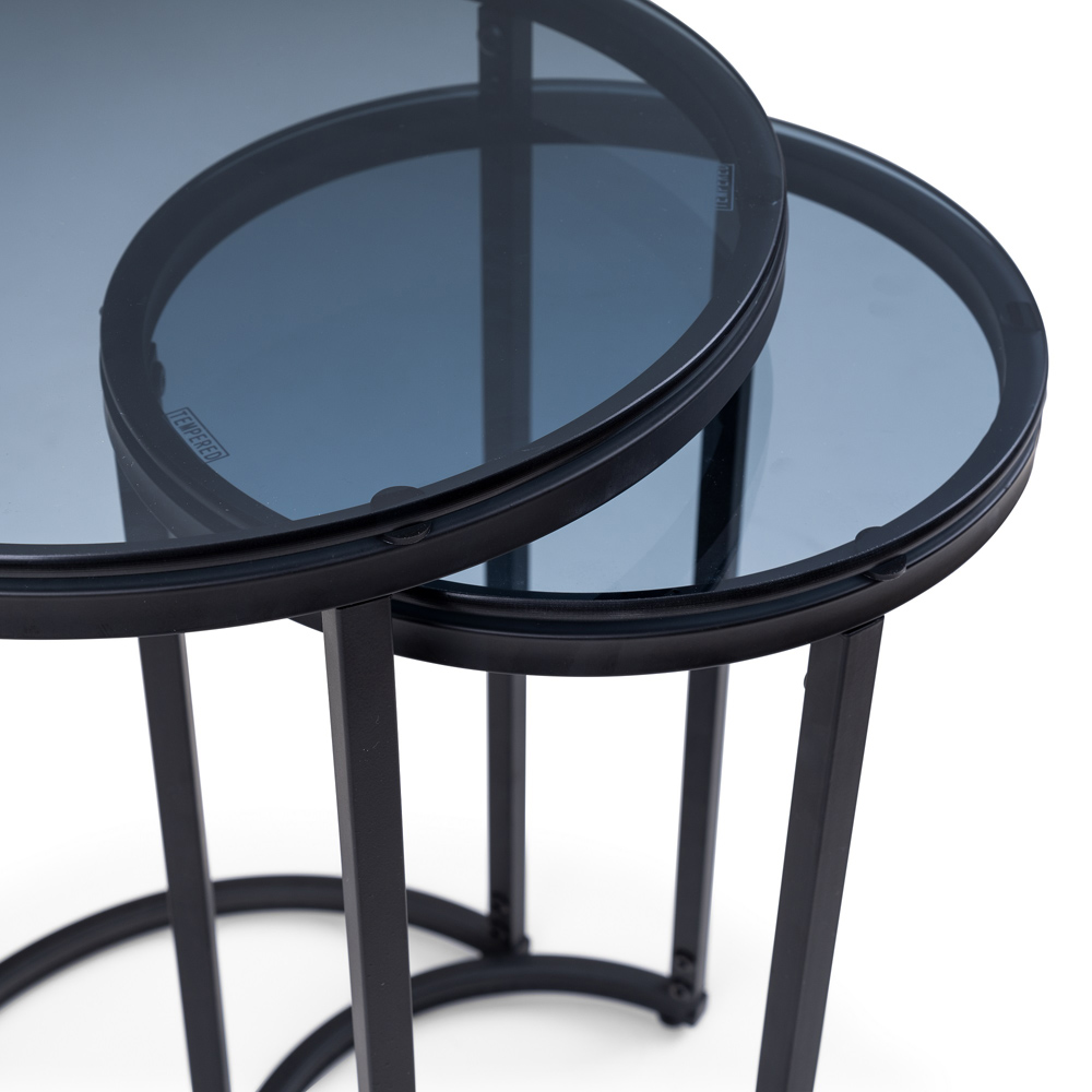 Julian Bowen Chicago Smoked Glass Round Nest of Tables Set of 2 Image 6