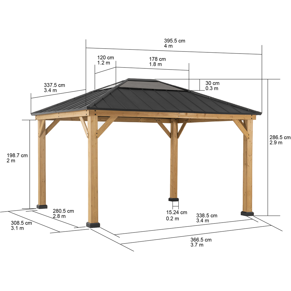 Sunjoy Bruri 3.93 x 3.35m Anthracite Cedar Wood Gazebo Image 6