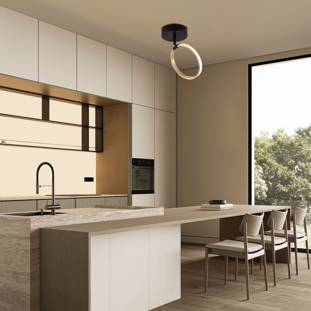 Happy Homewares Gold Ring LED Ceiling Light with Matte Black Base Image 2