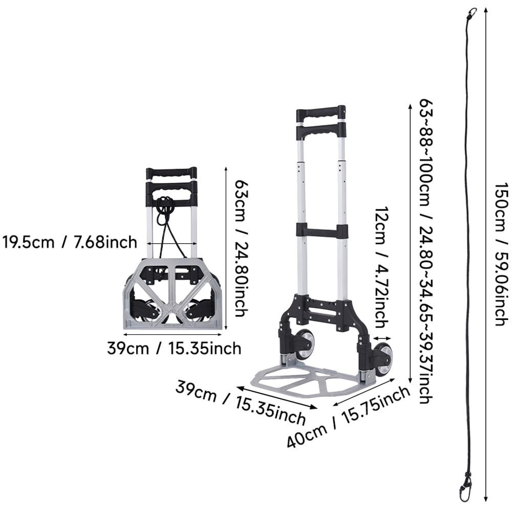 Living and Home Aluminium Alloy Folding Hand Truck with Bungee Cord 75kg Image 8
