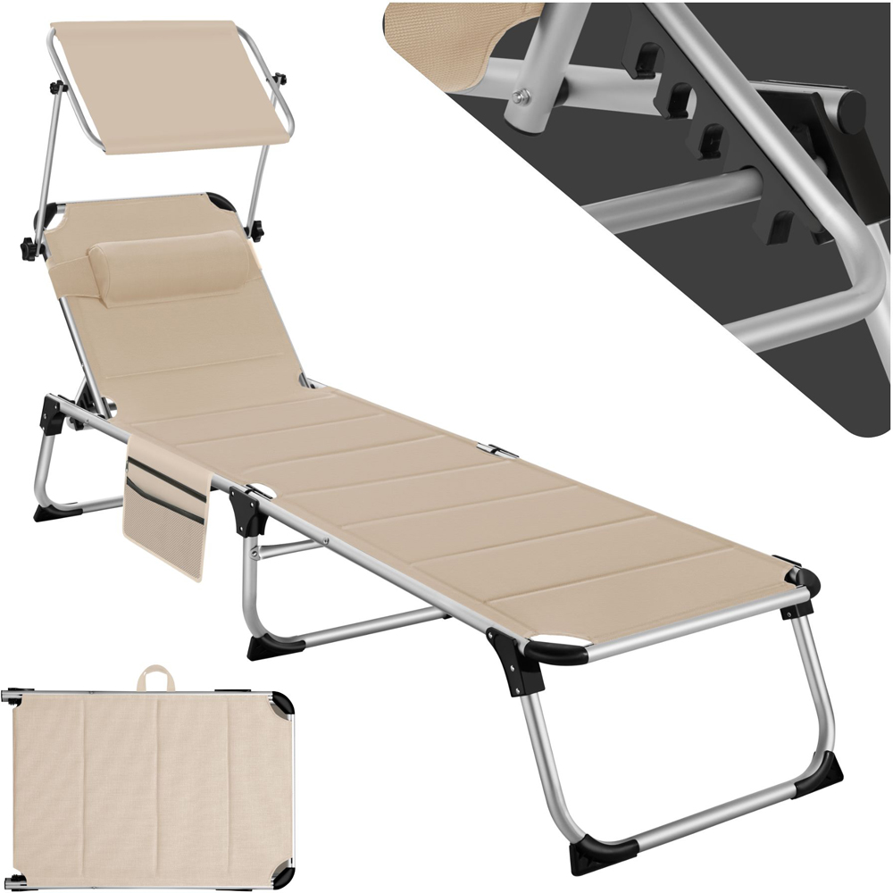 tectake Lorella Beige Aluminium Frame Foldable Sun Lounger Image 2