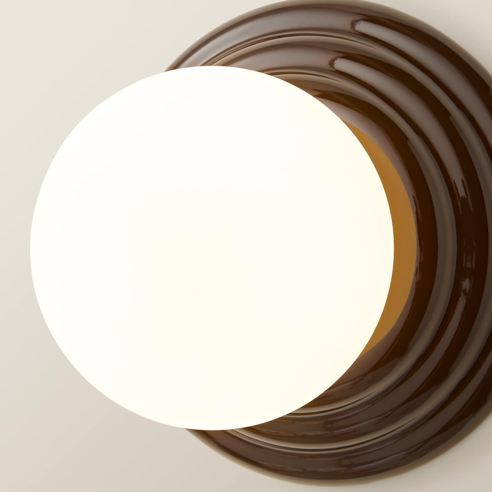 ValueLights Rue Frosted Glass Shade Chocolate Ribbed Ceramic Base Flush Wall Light with Bulb 2 Pack Image 3