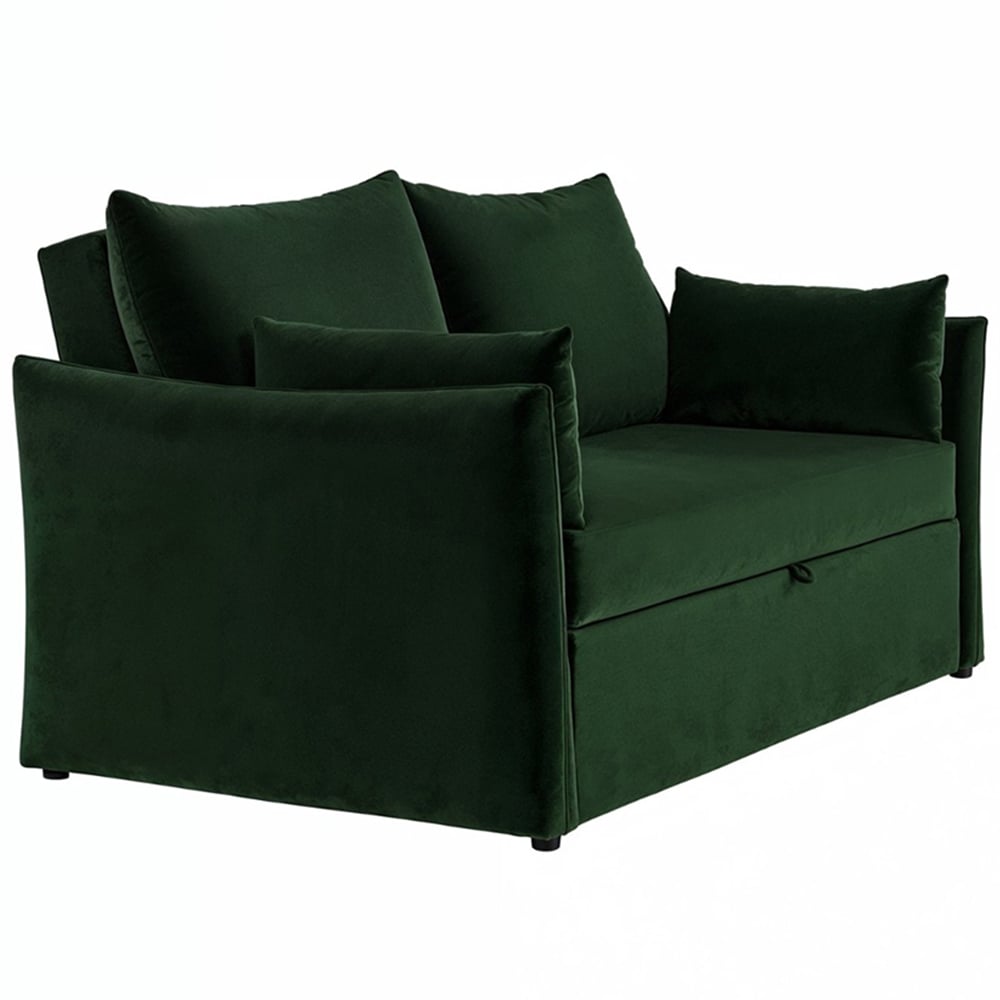 Solace+Co Skyler 2 Seater Bottle Green Velvet Sofa Bed Image 2