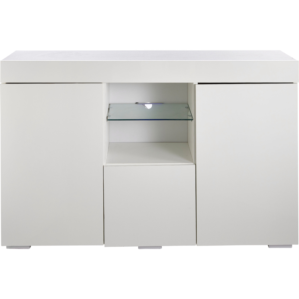 MMT Furniture Designs 3 Door 2 Shelf Matt Gloss White Modern Buffet Cabinet with LED Image 3