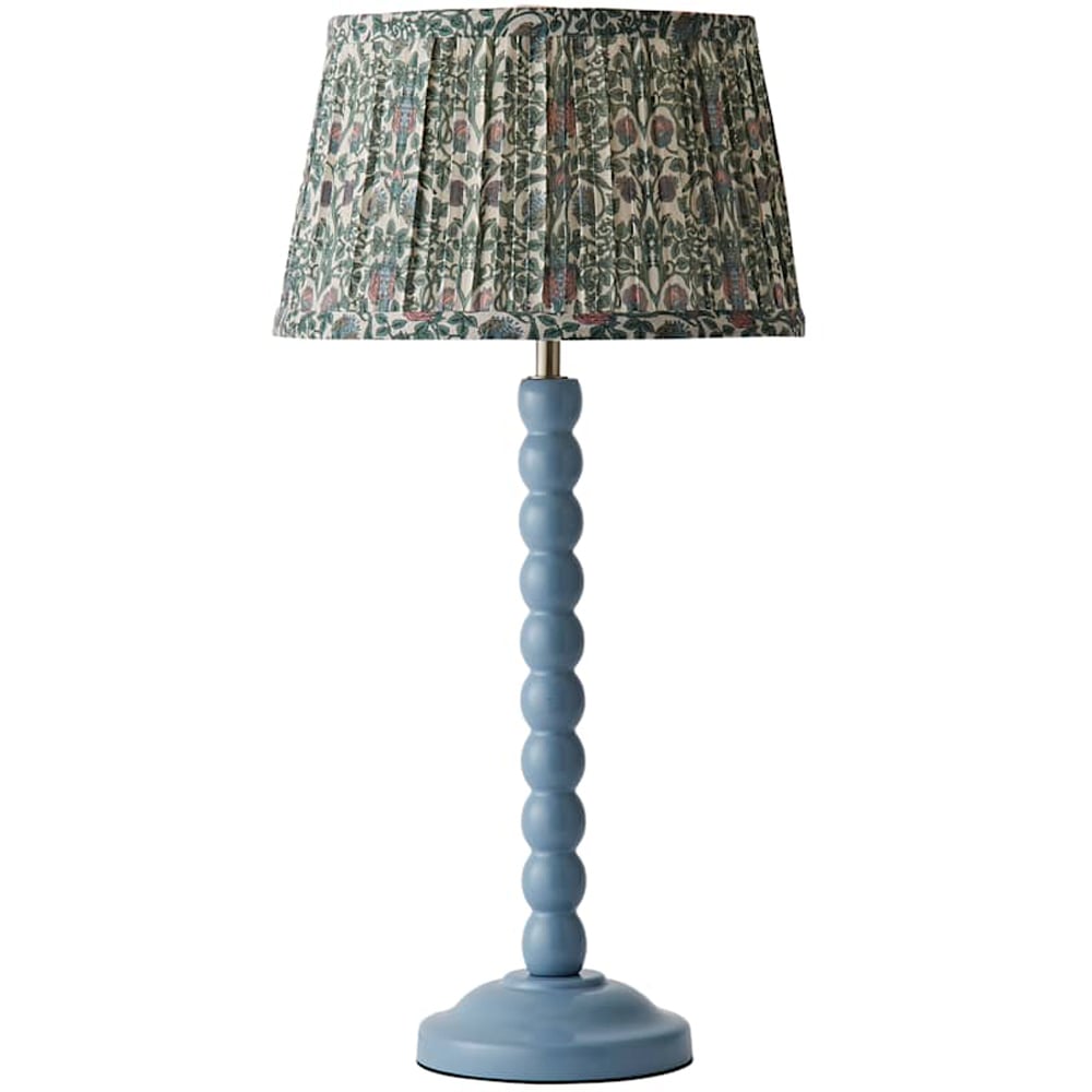 ValueLights Floral Pleated Shade Pastel Blue Bobbin LED Table Lamp with Bulb Image 1