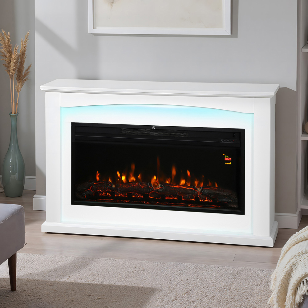 HOMCOM White Faux Flame Fireplace 2000W Image 5