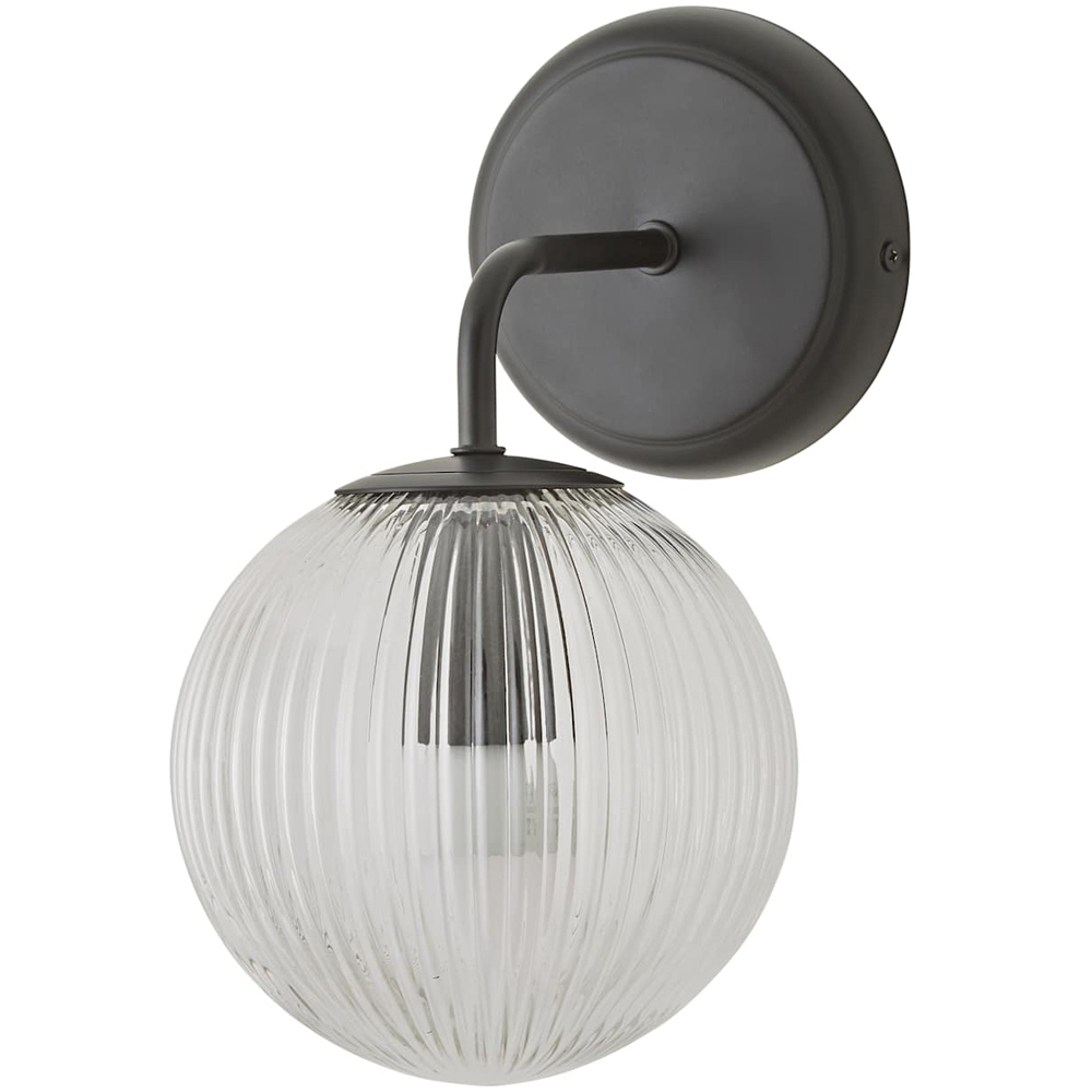 ValueLights Kempton Ribbed Globe Shade Matte Black Wall Lights with Bulbs Image 3