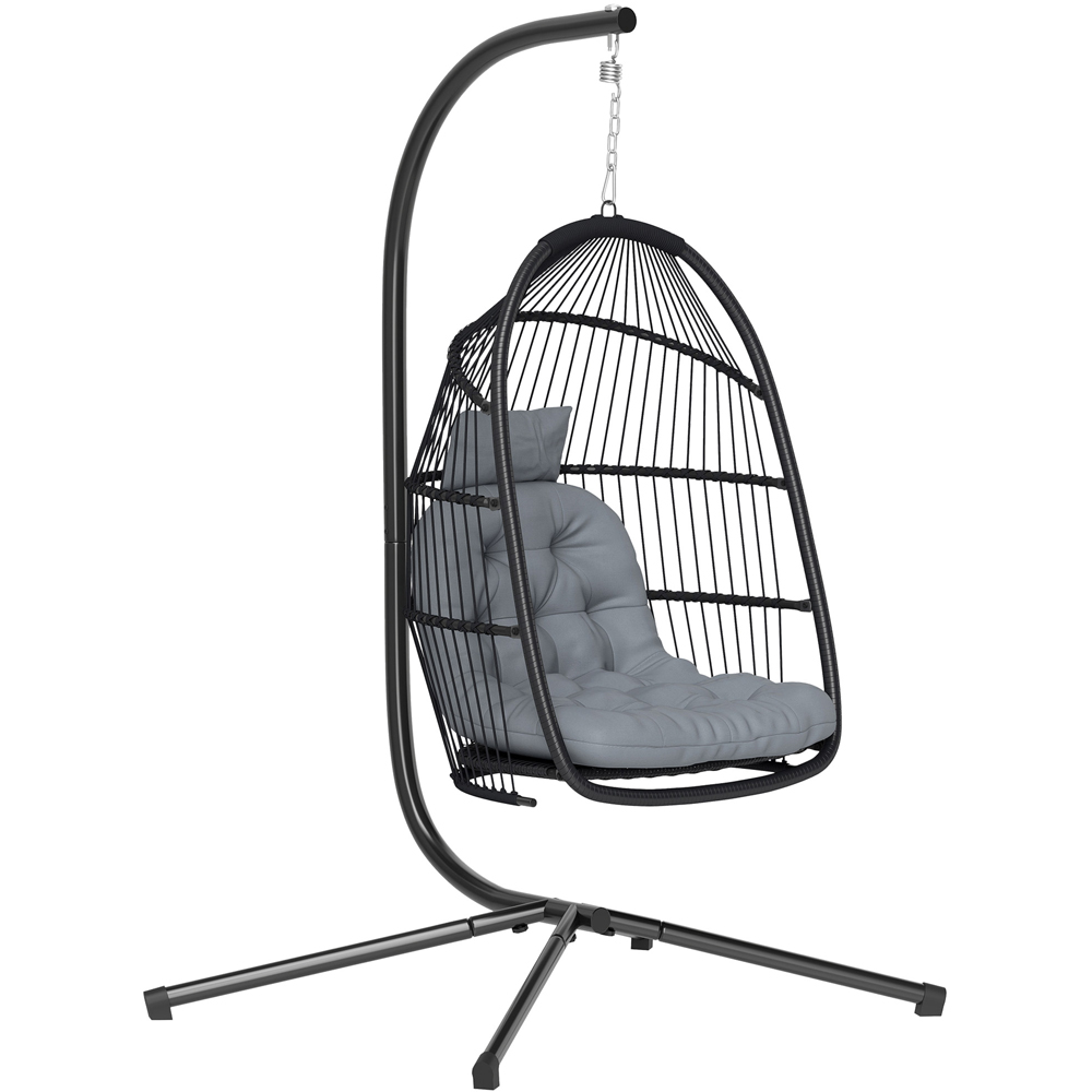Outsunny Dark Grey Rattan Hanging Egg Chair with Stand and Cushion Image 2