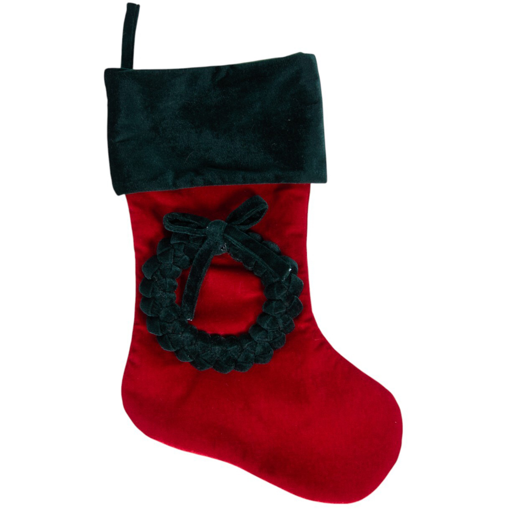 Traditional Wreath StockingRed and Green Image 1