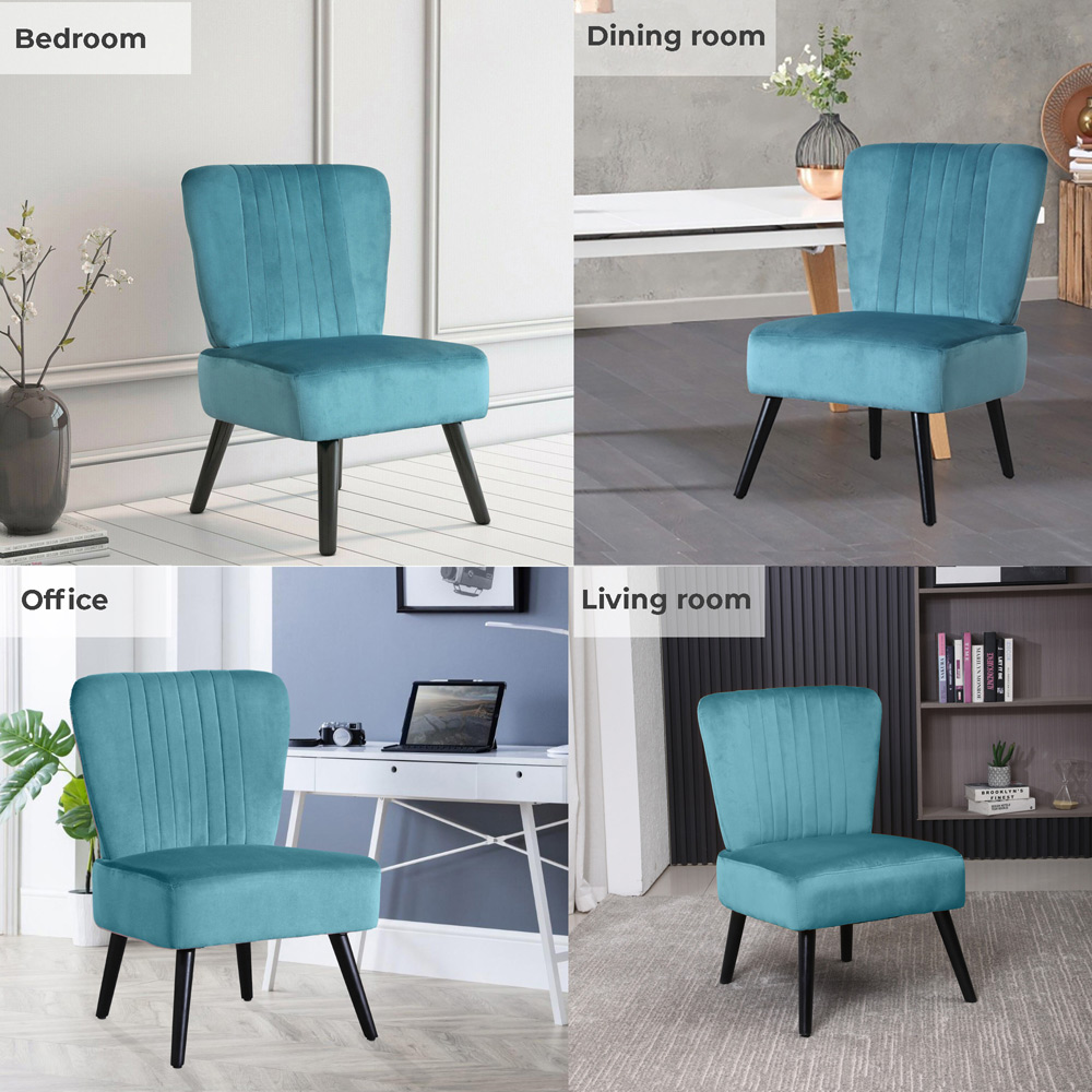 Neo Teal Velvet Shell Accent Chair with Black Legs Image 4