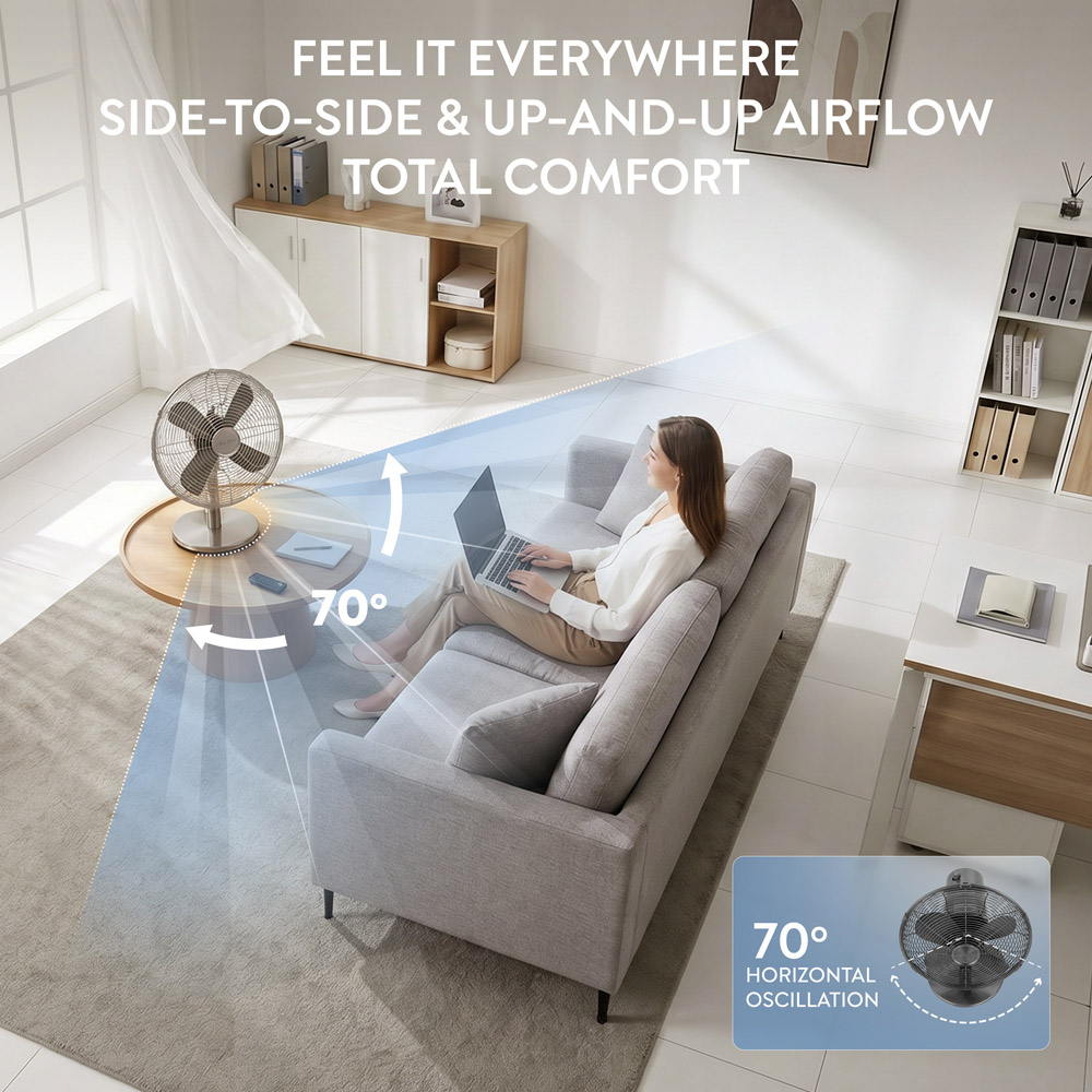 Air Pro Grey Brushed Portable Oscillating Metal Table Fan 12 inch Image 4