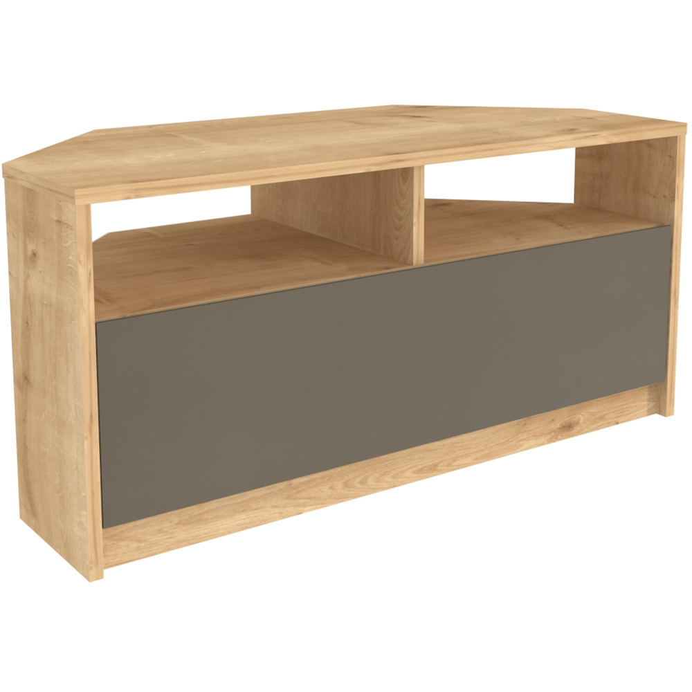 Decorotika Comero Single Door 2 Shelf Sapphire and Oak Corner TV Unit Image 2