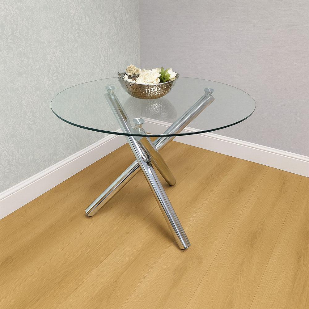 Kosy Koala 4 Seater Clear Glass Faux Leather Round Dining Set Grey Image 3