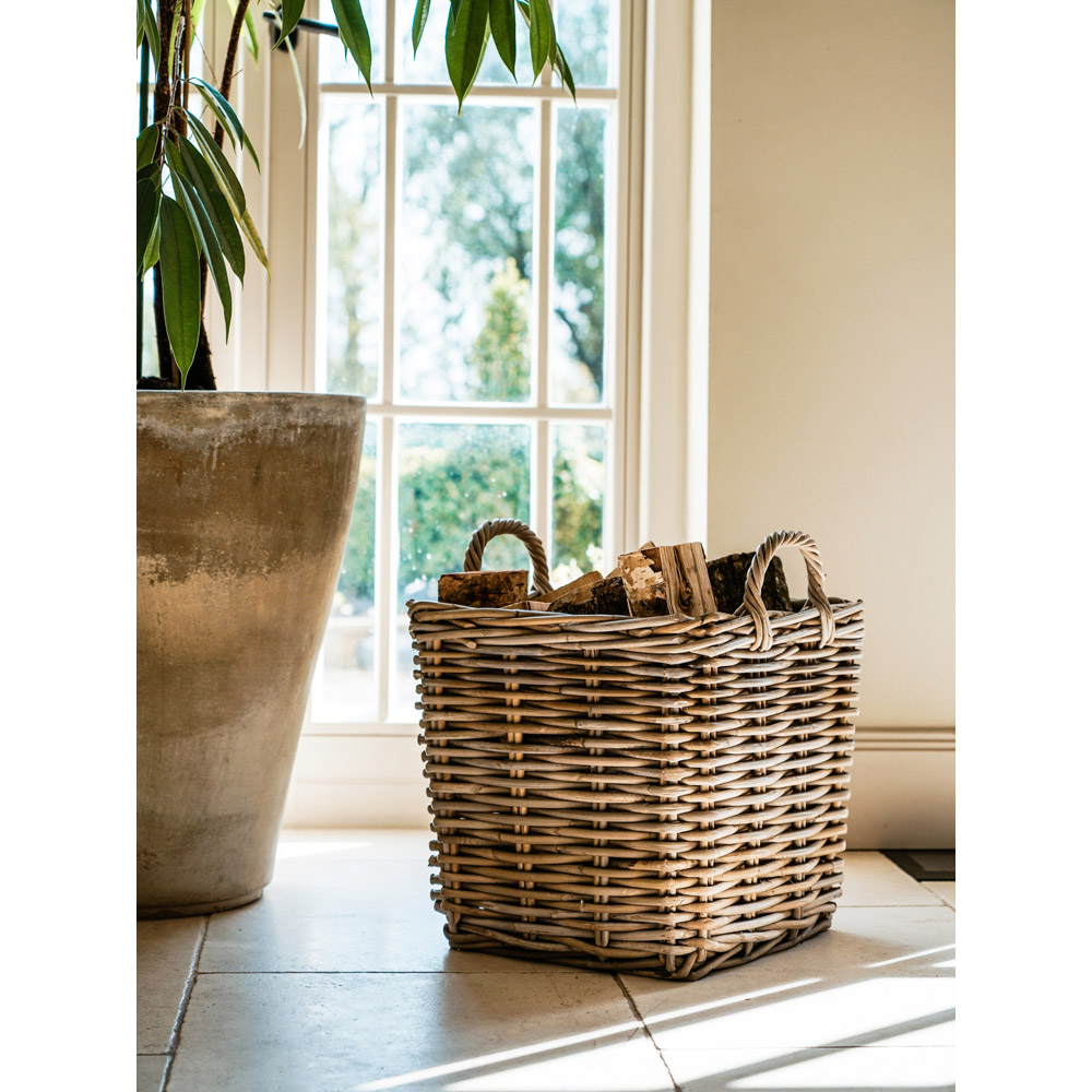 Ivyline Natural Wicker Sturdy Square Log Basket 50cm Image 3