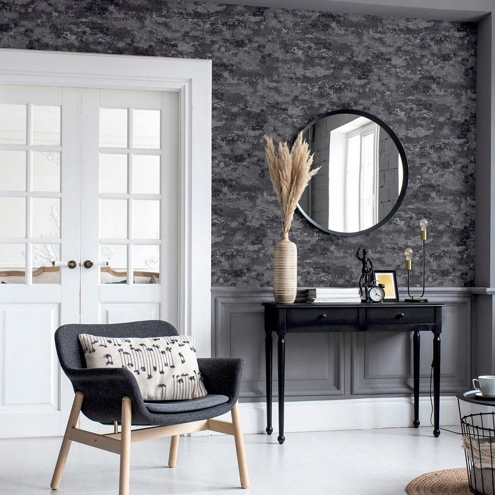 Arthouse Patina Charcoal Grey and Silver Wallpaper Image 4