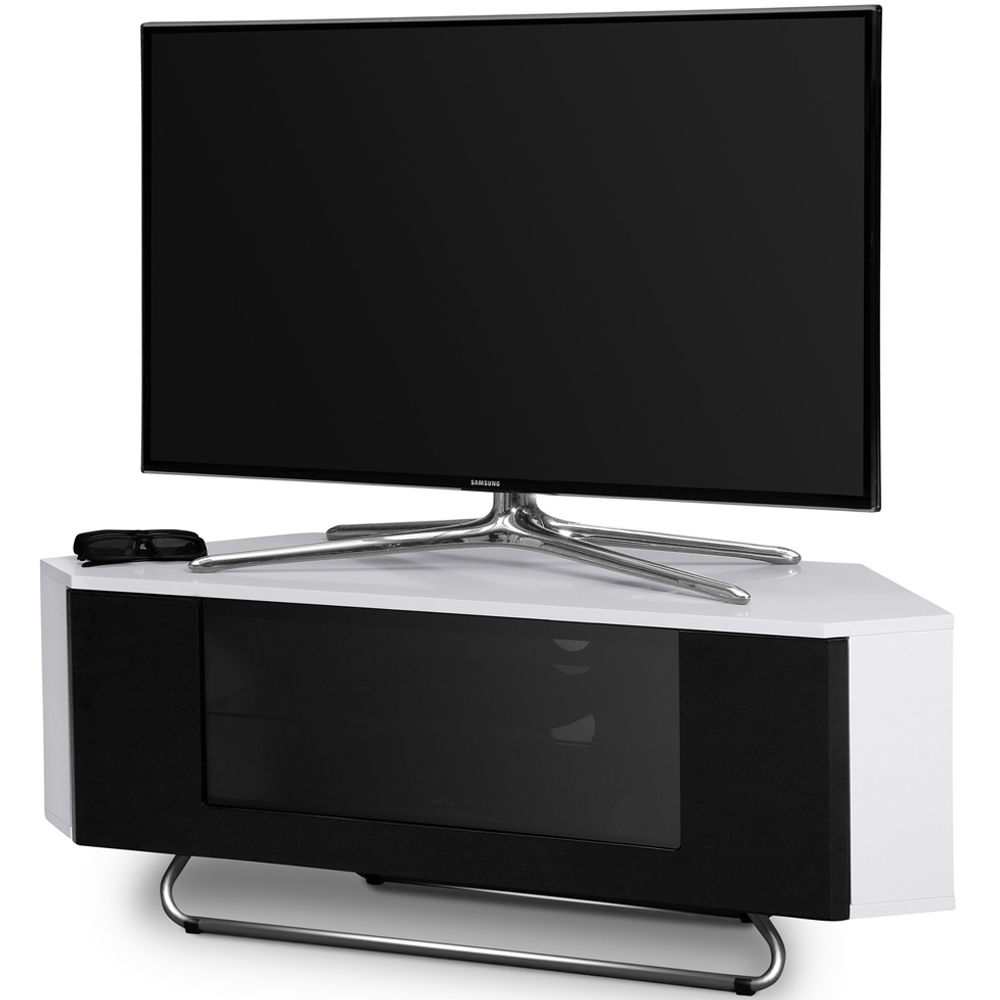 Centurion Supports Hampshire Single Door 4 Shelf Gloss White and Black TV Cabinet Image 5