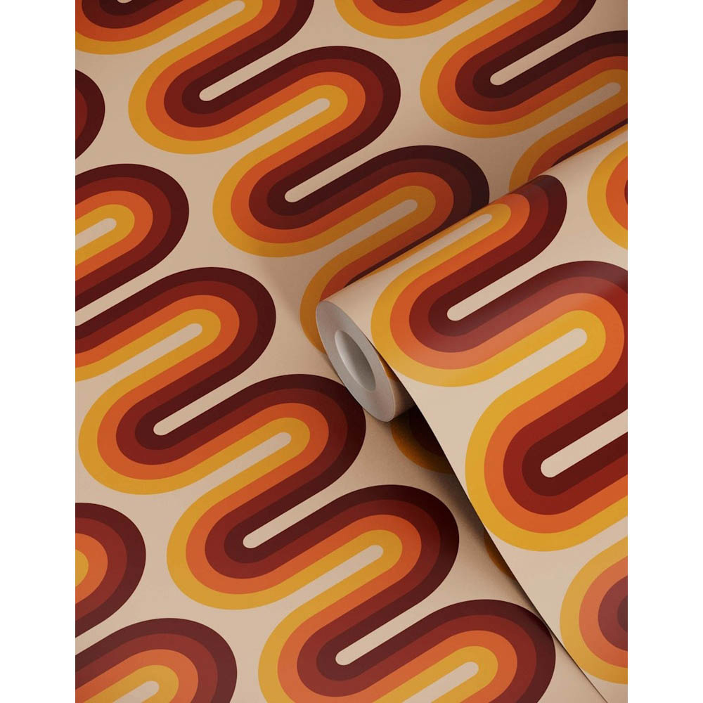 Bobbi Beck Eco Luxury Retro Wiggle Stripe Orange Wallpaper Image 2