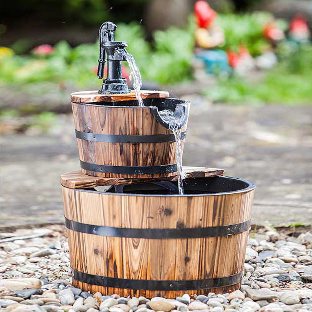 Heissner 2 Tier Wooden Barrel Water Feature Image 2