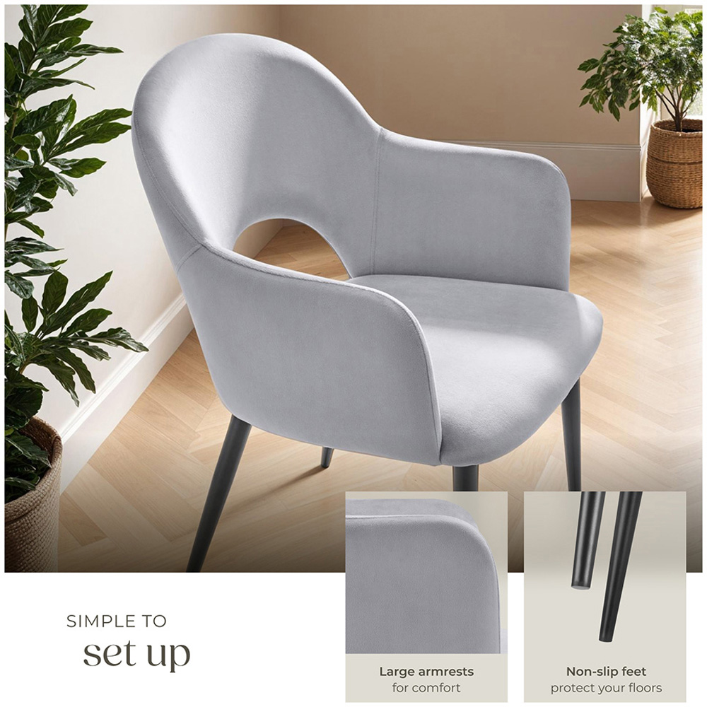 tectake Sasha Set of 2 Light Grey Velvet Dining Chair Image 4