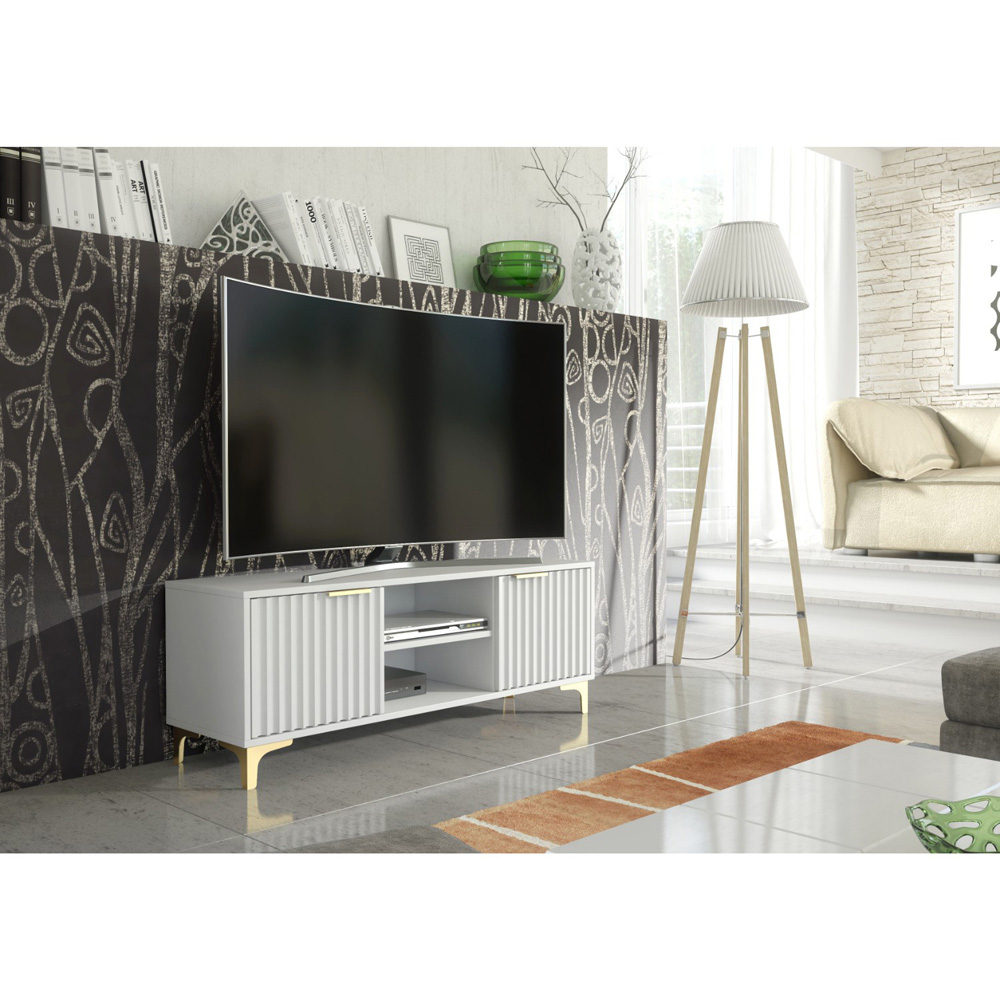Creative Furniture Tide Crest White and Gold 2 Door 2 Shelf TV Unit Image 7