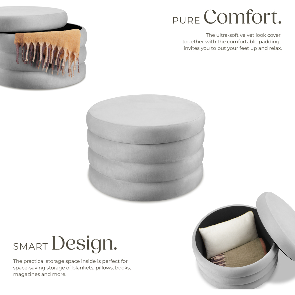 tectake Altu XL Grey Velvet Look Footstool Image 3