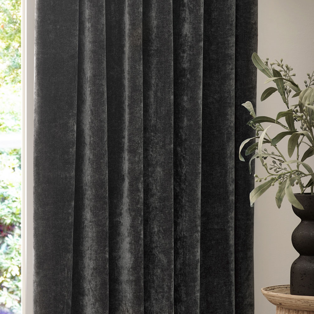 Yard Heavy Charcoal Chenille Velvet Pencil Pleat Curtains 229 x 137cm Image 2