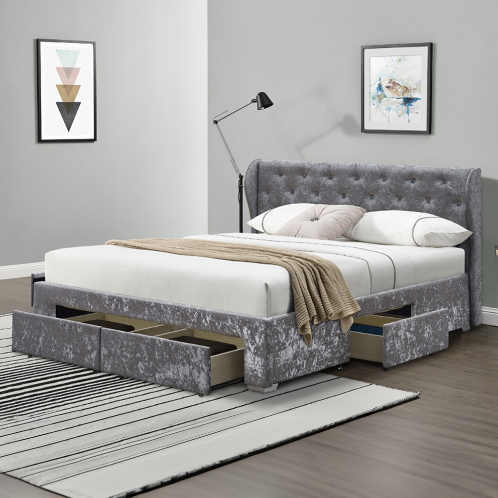 Brooklyn Silver Crushed Velvet 3 Piece Bedroom Furniture Set Image 2