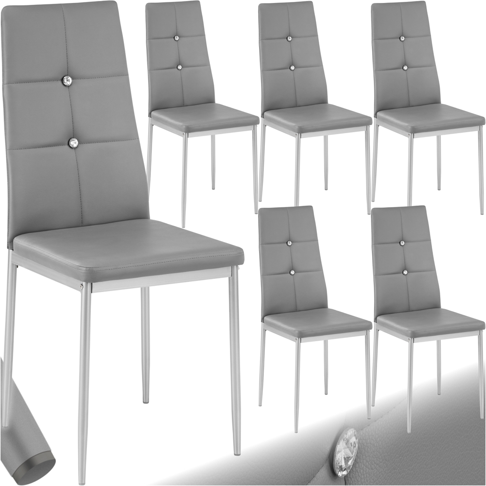 tectake Set of 6 Grey Rhinestone Highlight Dining Chairs Image 2