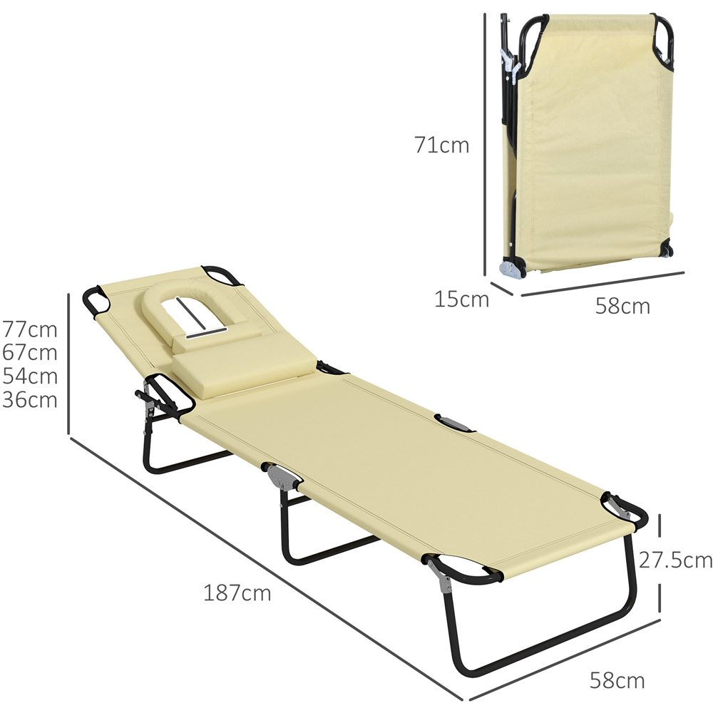 Outsunny Set of 2 Beige Folding Sun Lounger with Reading Hole Image 8