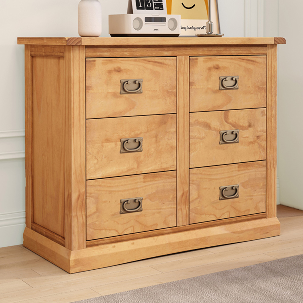 Cabinet Bits Lucca 6 Drawer Brown Brass Drop Handle Chest of Drawers Image 1