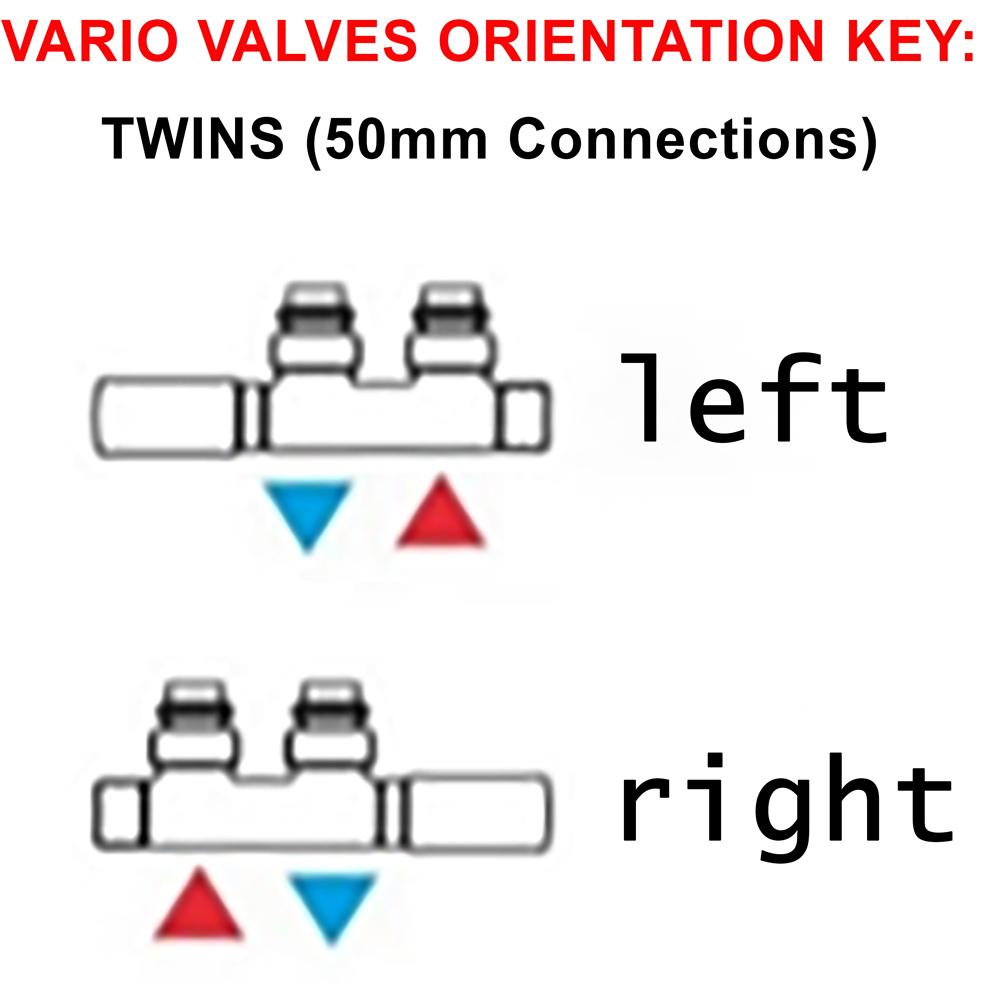 Terma Vario Brass Left Sided Twins Angled Integrated Thermostatic Radiator Valve Set 50mm Image 3