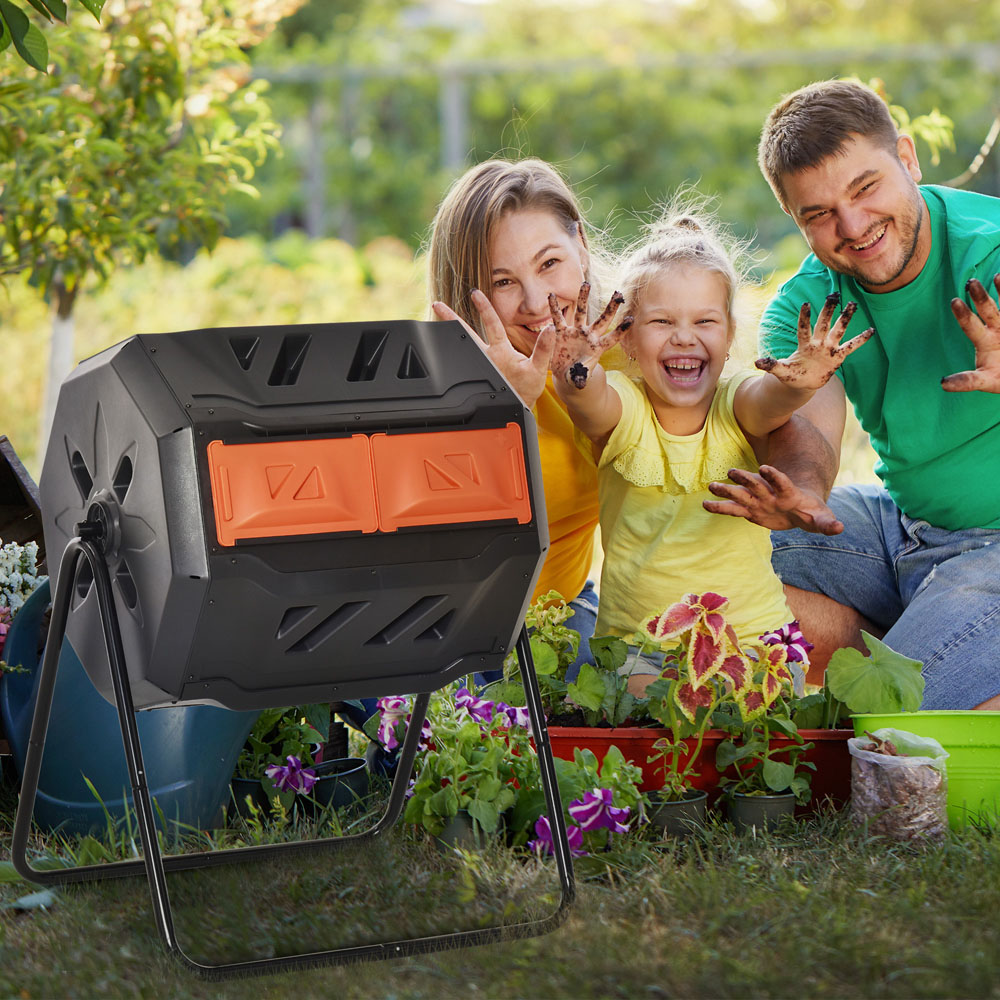 Outsunny Orange Dual Chamber Outdoor Tumbling Compost Bin 160L Image 2