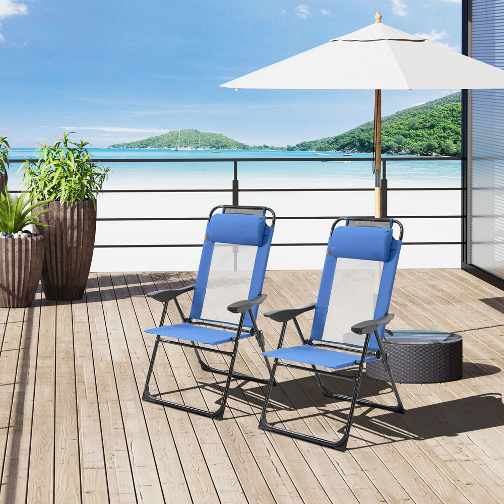 Outsunny Set of 2 Blue Folding Recliner Camping Chair Image 2