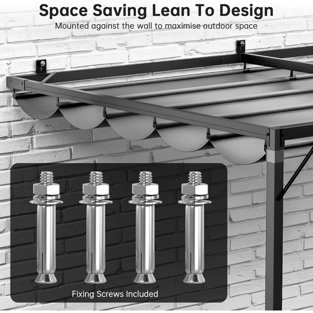Rattrix 2 x 3m Grey Lean-to-Wall Metal Pergola with Retractable Canopy Image 6