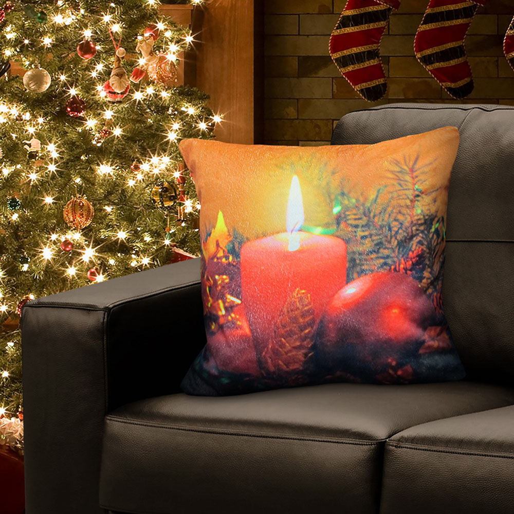 Velosso Red Christmas LED Light Up Candle Filled Cushion 43 x 43cm 2 Pack Image 2