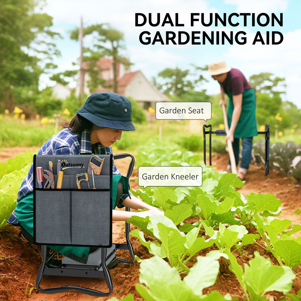 Outsunny Garden Kneeler and Foldable Seat Bench with Tool Bag Pouch Image 4